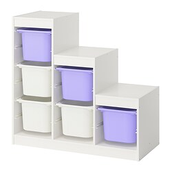 TROFAST - Kombinasi penyimpanan dgn kotak, putih putih/ungu, 99x44x95 cm