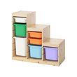TROFAST - Storage combination with boxes, light white stained pine/multicolour, 99x44x91 cm