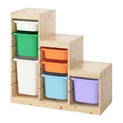 TROFAST - Kombinasi penyimpanan dgn kotak, pinus diwarnai putih muda/aneka warna, 99x44x91 cm