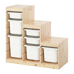 TROFAST - Kombinasi penyimpanan dgn kotak, pinus diwarnai putih muda/putih, 94x44x91 cm