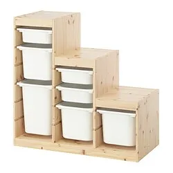 TROFAST - Kombinasi penyimpanan dgn kotak, pinus diwarnai putih muda/putih, 94x44x91 cm