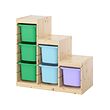 TROFAST - Storage combination with boxes, light white stained pine/multicolour, 94x44x91 cm