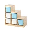 TROFAST - Storage combination with boxes, light white stained pine white/light blue, 94x44x91 cm