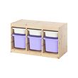 TROFAST - Storage combination with boxes, light white stained pine white/lilac, 93x44x53 cm