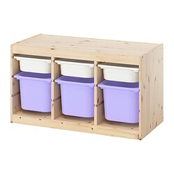 TROFAST - Kombinasi penyimpanan dgn kotak, pinus diwarnai putih muda putih/ungu, 93x44x53 cm