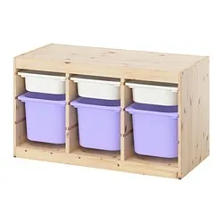 TROFAST - Kombinasi penyimpanan dgn kotak, pinus diwarnai putih muda putih/ungu, 93x44x53 cm
