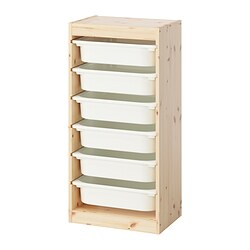 TROFAST - Storage combination with boxes, light white stained pine/white, 44x30x91 cm