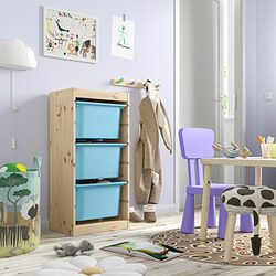 TROFAST - Storage combination with boxes, light white stained pine/light blue, 44x30x91 cm