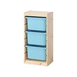 TROFAST - Kombinasi penyimpanan dgn kotak, pinus diwarnai putih muda/biru muda, 44x30x91 cm