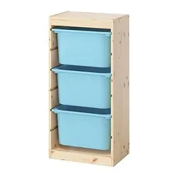 TROFAST - Kombinasi penyimpanan dgn kotak, pinus diwarnai putih muda/biru muda, 44x30x91 cm