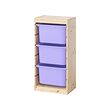 TROFAST - Storage combination with boxes, light white stained pine/lilac, 44x30x91 cm