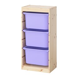 TROFAST - Storage combination with boxes, light white stained pine/lilac, 44x30x91 cm
