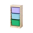 TROFAST - Storage combination with boxes, light white stained pine/multicolour, 44x30x91 cm