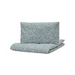 GULDVÄVARE - Duvet cover 1 pillowcase for cot, blue/white floral pattern, 110x125/35x55 cm