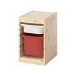 TROFAST - Kombinasi penyimpanan dgn kotak, pinus diwarnai putih muda putih/merah, 32x44x53 cm
