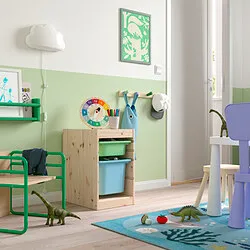 TROFAST - Storage combination with boxes, light white stained pine light green/light blue, 32x44x53 cm