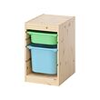 TROFAST - Storage combination with boxes, light white stained pine light green/light blue, 32x44x53 cm