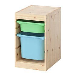 TROFAST - Storage combination with boxes, light white stained pine light green/light blue, 32x44x53 cm
