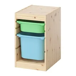 TROFAST - Storage combination with boxes, light white stained pine light green/light blue, 32x44x53 cm