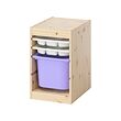 TROFAST - Kombinasi penyimpanan dg kotak/baki, pinus diwarnai putih muda putih/ungu, 32x44x53 cm