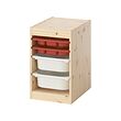TROFAST - Storage combination with box/trays, light white stained pine red/white, 32x44x53 cm