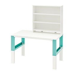 PÅHL - Meja dgn unit rak, putih/toska, 96x58 cm
