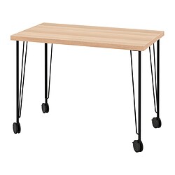 KRILLE/LINNMON - Desk, white stained oak effect/black, 100x60 cm