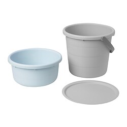 PEPPRIG - Ember dengan penutup, set isi 3, abu-abu/biru