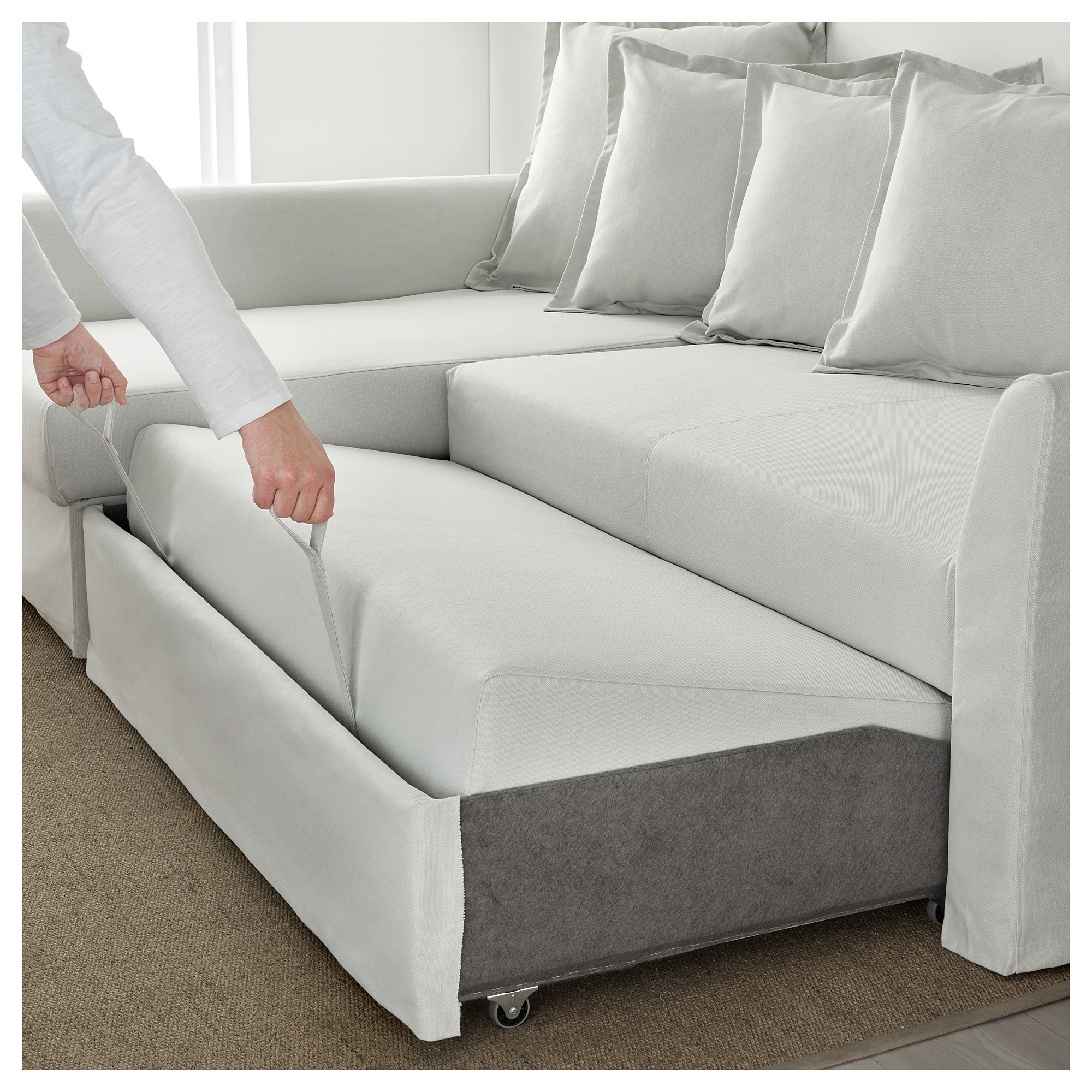 HOLMSUND sofa  tempat tidur sudut Orrsta abu abu putih 