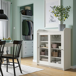 HAUGA - Glass-door cabinet, white, 105x116 cm