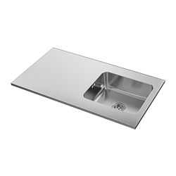 OLOFSJÖN - Worktop with 1 integrated sink, stainless steel, 120x63.5 cm