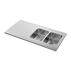 OLOFSJÖN - Worktop with 2 integrated sinks, stainless steel, 140x63.5 cm