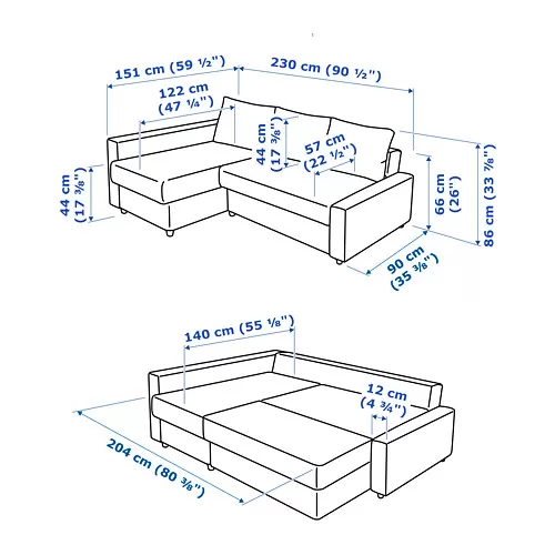 FRIHETEN Measurement Illustration