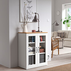 SKRUVBY - Cabinet with glass doors, white, 70x90 cm