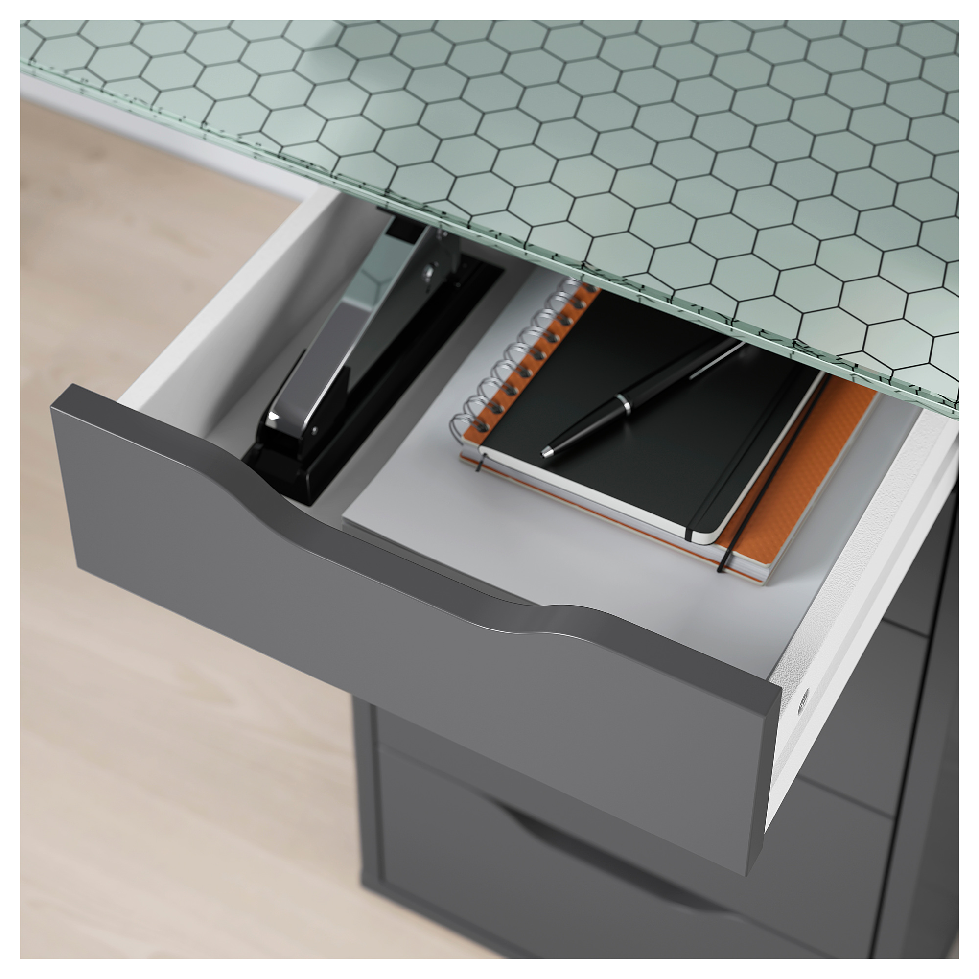 ALEX/GLASHOLM meja, kaca/berpola sarang madu abuabu IKEA Indonesia