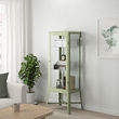 FABRIKÖR - Glass-door cabinet, pale grey-green, 57x150 cm