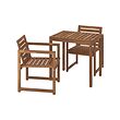 NÄMMARÖ - Table+2 chairs w armrests, outdoor, light brown stained, 75 cm