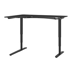 BEKANT - Corner desk left sit/stand, black stained ash veneer/black, 160x110 cm