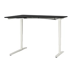 BEKANT - Corner desk left sit/stand, black stained ash veneer/white, 160x110 cm