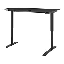 BEKANT - Corner desk right sit/stand, black stained ash veneer black, 160x110 cm