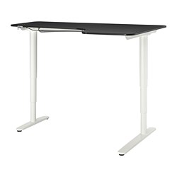 BEKANT - Corner desk right sit/stand, black stained ash veneer white, 160x110 cm