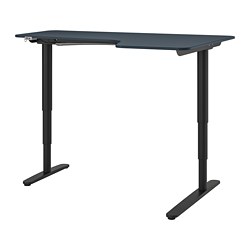 BEKANT - Corner desk right sit/stand, linoleum blue/black, 160x110 cm