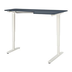 BEKANT - Corner desk right sit/stand, linoleum blue/white, 160x110 cm