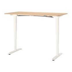 BEKANT - Desk sit/stand, white stained oak veneer/white, 160x80 cm