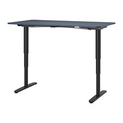 BEKANT - Desk sit/stand, linoleum blue/black, 160x80 cm