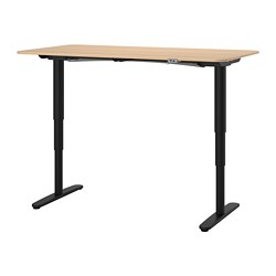 BEKANT - Desk sit/stand, white stained oak veneer/black, 160x80 cm