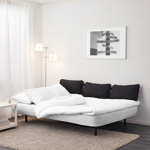 Nyhamn Sofa Bed With Triple Cushion With Pocket Spring Mattress Knisa Grey Beige Ikea Indonesia
