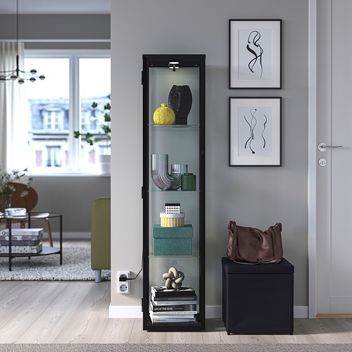 STRIMSÄV/BLÅLIDEN glass-door cabinet with lighting