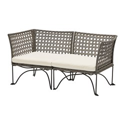 JUTHOLMEN - Sofa mdlr dua dudukan, luar ruangan, abu-abu tua/Kuddarna krem, 146x73 cm