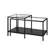 VITTSJÖ - Meja bersusun, set isi 2, hitam-cokelat/kaca, 90x50 cm